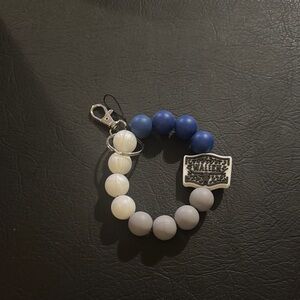 Blue and White Beaded Wristlet